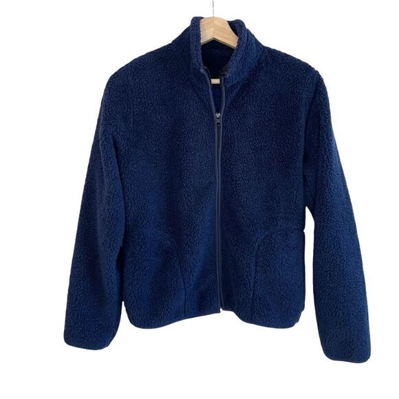 H&M Faux Sherpa Zip Navy Sweatshirt - Picture 1 of 7